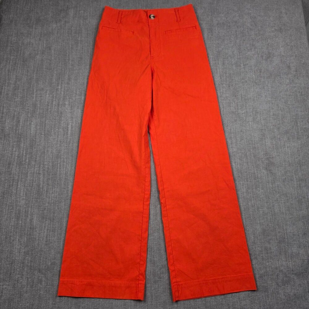 Anthropologie Maeve The Colette Pants 29 Orange Linen Blend Wide Leg Boho